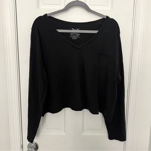 100% Cotton Faded Glory Crop Top Long Sleeve Tee Shirt V-Neck Vneck oversized V